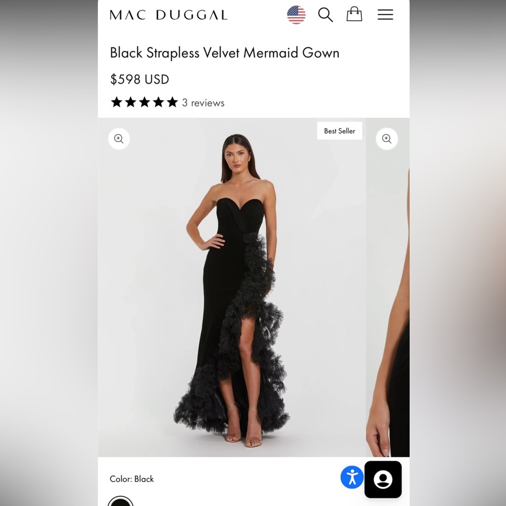 Mac Duggal Black Strapless Gown with Ruffle Detail - Picture 4 of 6